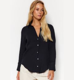 Снимка на Trendyol Black Oversize Wide Fit Muslin Fabric Woven Shirt