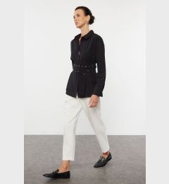 Снимка на Trendyol Black Oversize Wide Fit Woven Shirt with Belt Detail