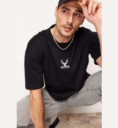 Снимка на Trendyol Black Oversize/Wide Cut Deer Embroidered 100% T-Shirt