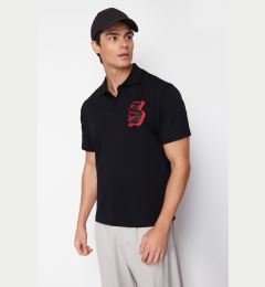 Снимка на Trendyol Black Oversize/Wide Cut Letter Embroidered Polo Neck T-shirt