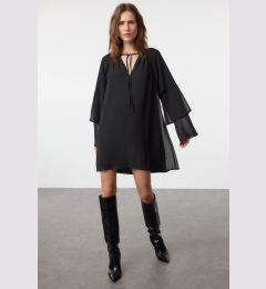 Снимка на Trendyol Black Plain Ruffle Mini Woven Winter Dress