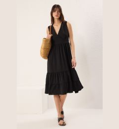 Снимка на Trendyol Black Plain Skirt Waist Opening Double Breasted Midi Woven Dress