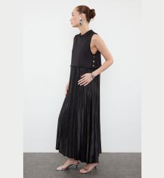 Снимка на Trendyol Black Pleated Skirt Knitted Satin Sleeveless Lining Undershirt Dress