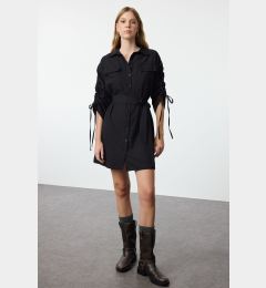 Снимка на Trendyol Black Pocket and Gather Detailed Mini Woven Shirt Dress