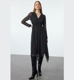 Снимка на Trendyol Black Polka Dot A-Line Double Breasted Collar Handkerchief Skirt Detailed Lined Chiffon Woven Dress