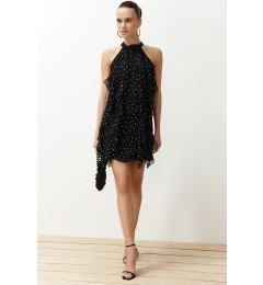 Снимка на Trendyol Black Polka Dot Flounce Chiffon Lined Mini Woven Dress