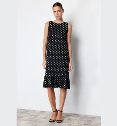 Снимка на Trendyol Black Polka Dot Skirt Ruffled Ribbed Stretchy Knitted Midi Dress