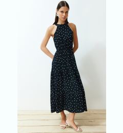 Снимка на Trendyol Black Polka Dot Waist Opening Viscose Midi Woven Dress