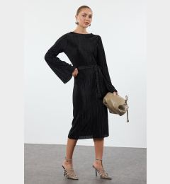 Снимка на Trendyol Black Premium Pleated Fabric Flare Sleeve Detailed A-Line Midi Knitted Dress