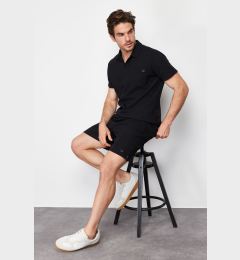 Снимка на Trendyol Black Regular/Normal Cut Polo Neck Labeled T-Shirt Shorts Tracksuit Set