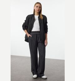 Снимка на Trendyol Black Relaxed Cut Striped Wide Leg Trousers