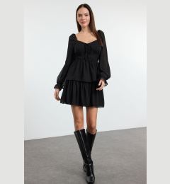 Снимка на Trendyol Black Ruffle Mini Chiffon Lined Woven Dress