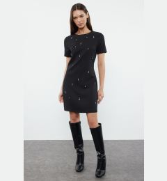 Снимка на Trendyol Black Shift/Plain Pattern Stone Embroidered Mini Woven Dress