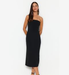 Снимка на Trendyol Black Shift/Straight Cut Strapless Gabardine Midi Woven Dress