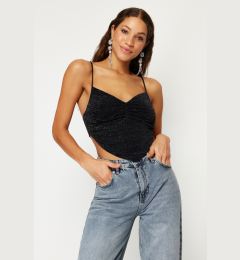 Снимка на Trendyol Black Shiny Knitted Crop Blouse