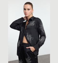 Снимка на Trendyol Black Shiny Stone Printed Satin Woven Shirt