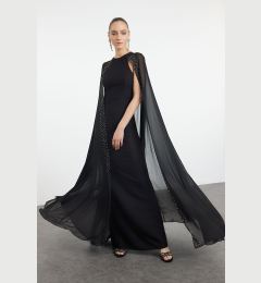 Снимка на Trendyol Black Shiny Stoned Cape Detailed Woven Long Evening Dress