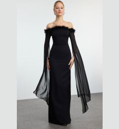 Снимка на Trendyol Black Sleeve Detailed Otrish Long Elegant Evening Dress