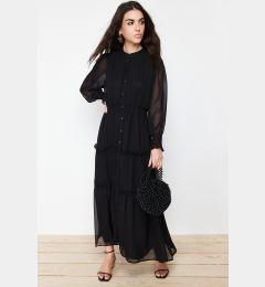 Снимка на Trendyol Black Sleeves and Waist Gipe Detail Lined Chiffon Woven Shirt Dress