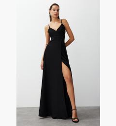 Снимка на Trendyol Black Slit Detailed Woven Long Elegant Evening Dress