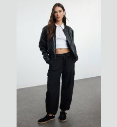 Снимка на Trendyol Black Soft Textured Cotton Gabardine Belted Cargo Woven Trousers