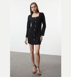 Снимка на Trendyol Black Square Collar Tweed Mini Woven Jacket Dress