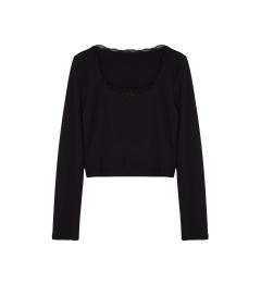 Снимка на Trendyol Black Square Neck Lace Detailed Crop/Short Knitted Blouse