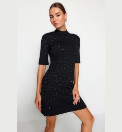 Снимка на Trendyol Black Stone Detailed Skater/Short Sleeve Mini Knitted Pencil Dress