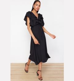 Снимка на Trendyol Black Straight A-Line Flounce Viscose Woven Dress