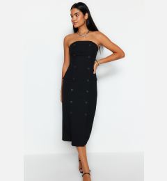 Снимка на Trendyol Black Straight Cut Button Detail Strapless Midi Woven Dress