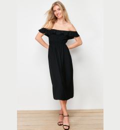 Снимка на Trendyol Black Straight Cut Madonna Collar Linen Look Maxi Woven Dress