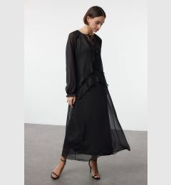 Снимка на Trendyol Black Straight Cut Ruffle Maxi Chiffon Woven Dress