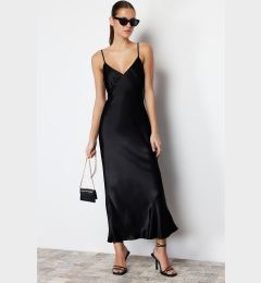 Снимка на Trendyol Black Straight Cut Satin Strappy Maxi Woven Dress