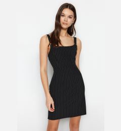 Снимка на Trendyol Black Striped A-line Strap Mini Woven Dress