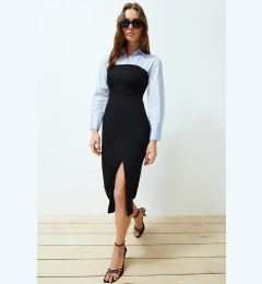 Снимка на Trendyol Black Striped Midi Woven Shirt Dress