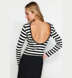 Снимка на Trendyol Black Striped Soft Fabric Striped Backless Fitted/Situated Knit Blouse