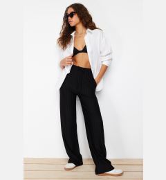 Снимка на Trendyol Black Thick Striped Straight/Straight Cut Stretchy Trousers