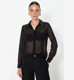 Снимка на Trendyol Black Transparent Shiny Stone Woven Chiffon Shirt