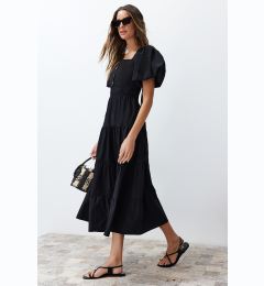 Снимка на Trendyol Black Waist Opening Gipe and Back Detailed Square Collar Maxi Woven Dress