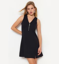 Снимка на Trendyol Black Waist Opening Mini Woven Zipper Collar Detailed Woven Dress