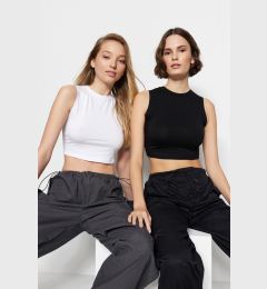 Снимка на Trendyol Black-White 2 Pack Sleeveless Crop Cotton Stretchy Knitted Undershirt