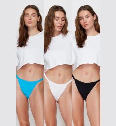 Снимка на Trendyol Black-White-Blue 3-Pack Cotton Brazilian Knitted Panties