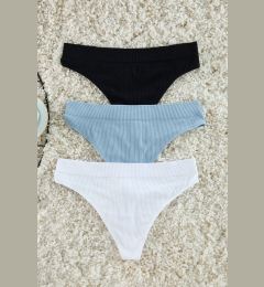 Снимка на Trendyol Black-White-Blue 3-Pack Seamless/Seamless Thong Knitted Panties