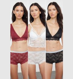 Снимка на Trendyol Black-White-Burgundy 3-Pack Lace Openwork/Hole Hipster Knitted Panties