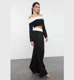 Снимка на Trendyol Black-White Carmen Collar Crop Woven Bottom Top Suit