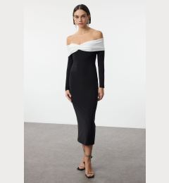 Снимка на Trendyol Black-White Carmen Collar Detailed Knitted Elegant Evening Dress