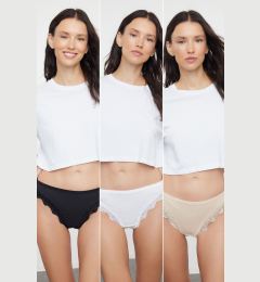 Снимка на Trendyol Black-White-Skin 3-Pack 100% Cotton Thong Knitted Panties