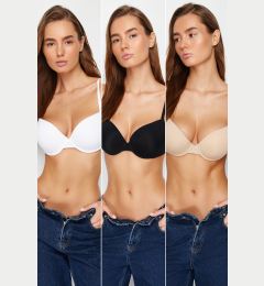 Снимка на Trendyol Black-White-Skin 3-Pack Polyamide Strap Fixed Covered Knitted Bra