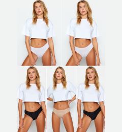 Снимка на Trendyol Black-White-Skin 5 Pack Bamboo Classic Knitted Panties