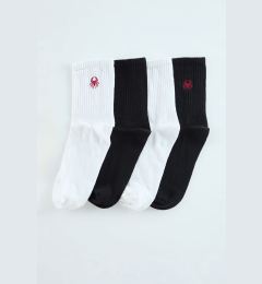 Снимка на Trendyol Black-White Unisex 4-Pack Cotton Embroidered and Plain Mixed College-Tennis-Medium Length Socks